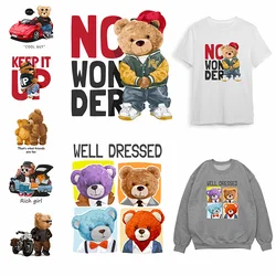 Ironing Sticker Clothes DTF Teddy Bear Pattern Fashion T-shirt Hoodie DIY Jacket Patch Heat Transfer Sticker