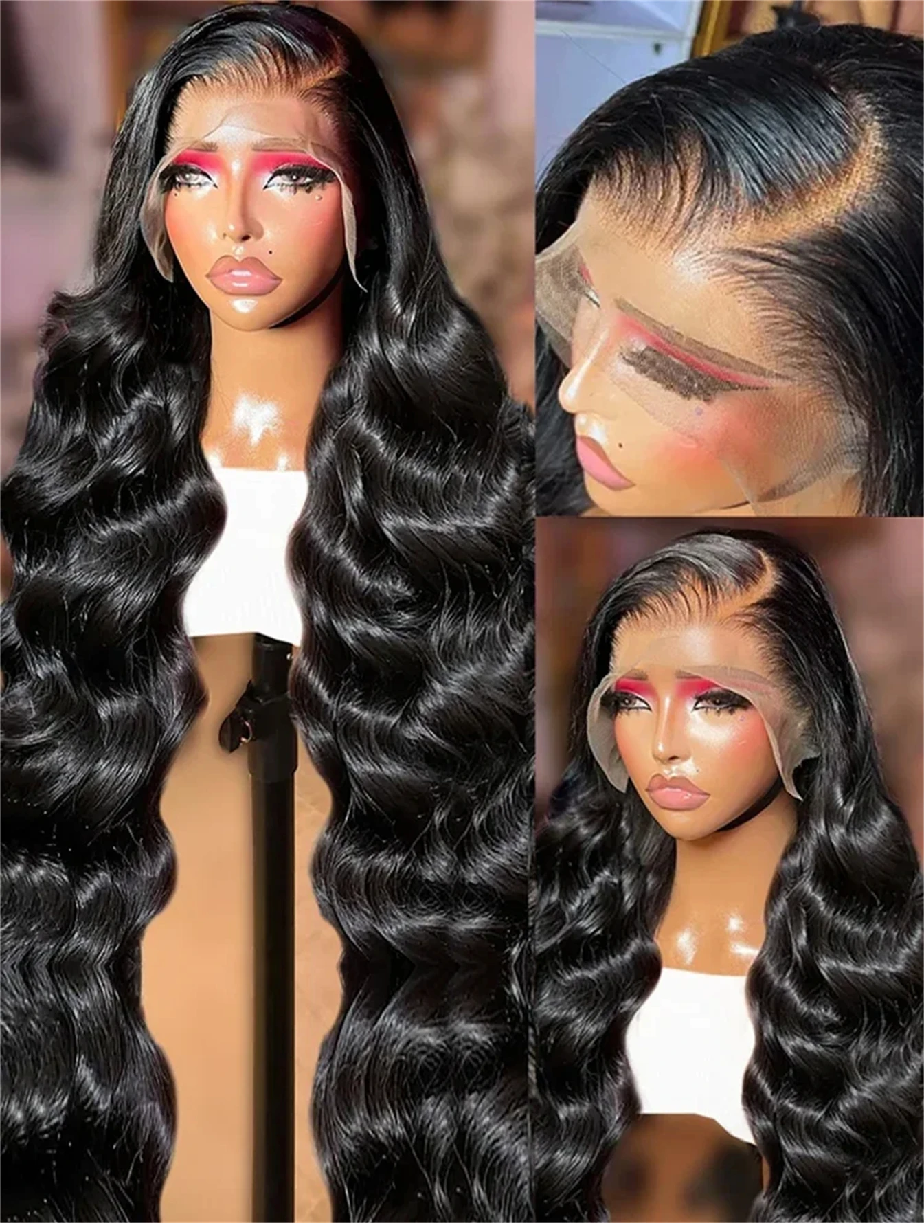 شعر مستعار مموج لجسم الإنسان من Jarin-Malaysian للنساء ، دانتيل سويسري شفاف ، أسود طبيعي ، 13 × 4 ، 13 × 6