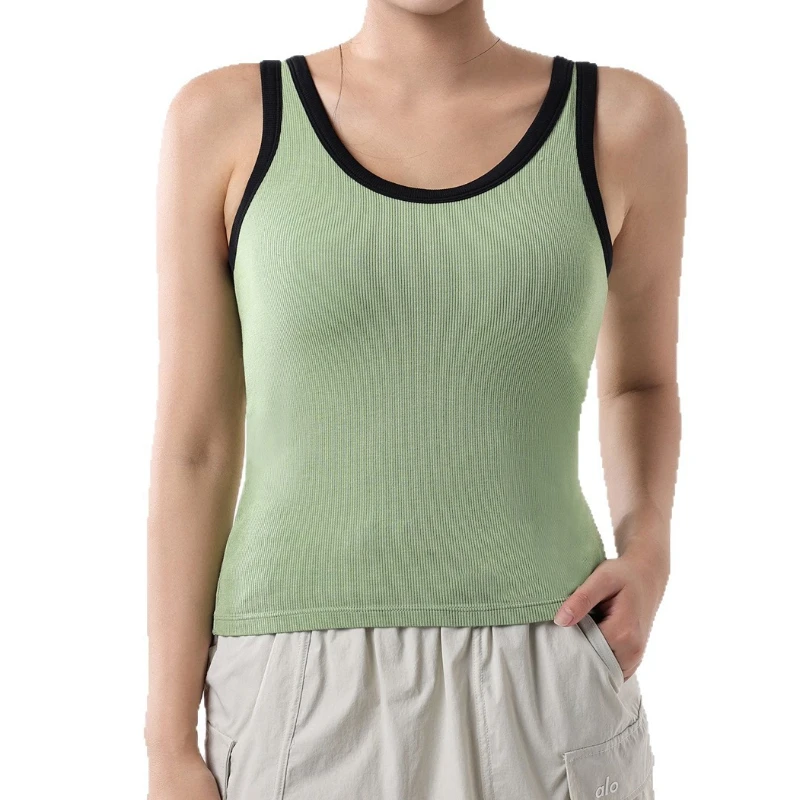 سترة لياقة بدنية نسائية متباينة الألوان بدون ظهر للتخسيس والتخسيس، كوب من قطعة واحدة ملولب، حمالة صدر رياضية للجري والبيلاتيس