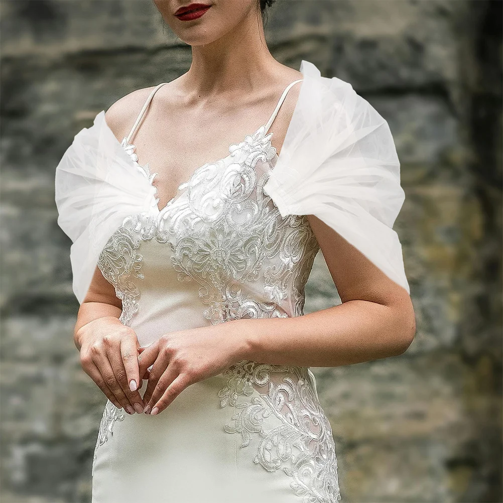 

2pcs Detachable Mesh Sleeves For Wedding Dress Bridal Puff Sleeve Add On Women Arm Covers Banquet Party Bridesmaid Accessory