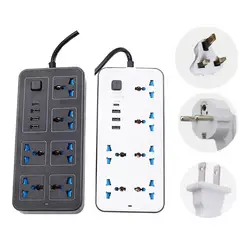 Power Multi Tap Universal Plug EU US UK Outlet Power Strip with 2m Extension Cord AC Type C USB Port Charge Electrical Socket