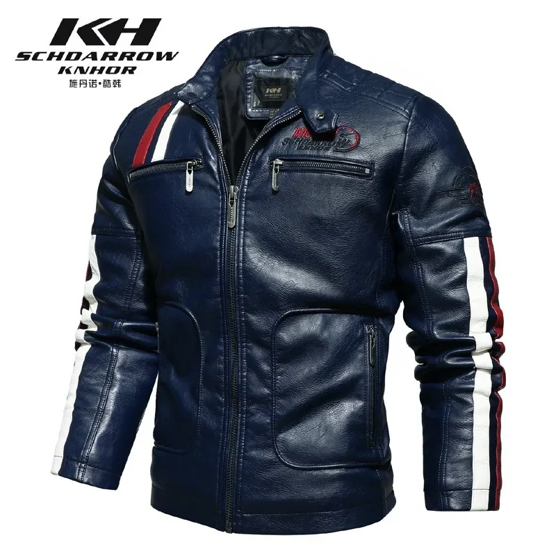 Mens Vintage Motorcycle Jacket 2024 Men Fashion New Biker Leather Jacket Male Embroidery Bomber Coat Winter Fleece Pu Overcoat