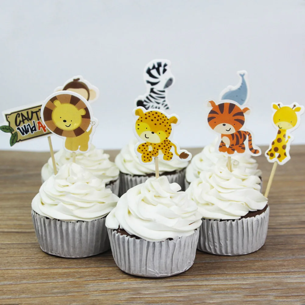 

96Pcs Animal Cake Picks Toppers Party Supplies Cartoon Cake Decoration Cupcake Muffin Fruit Food Picks Kids Birthday Baby Shower