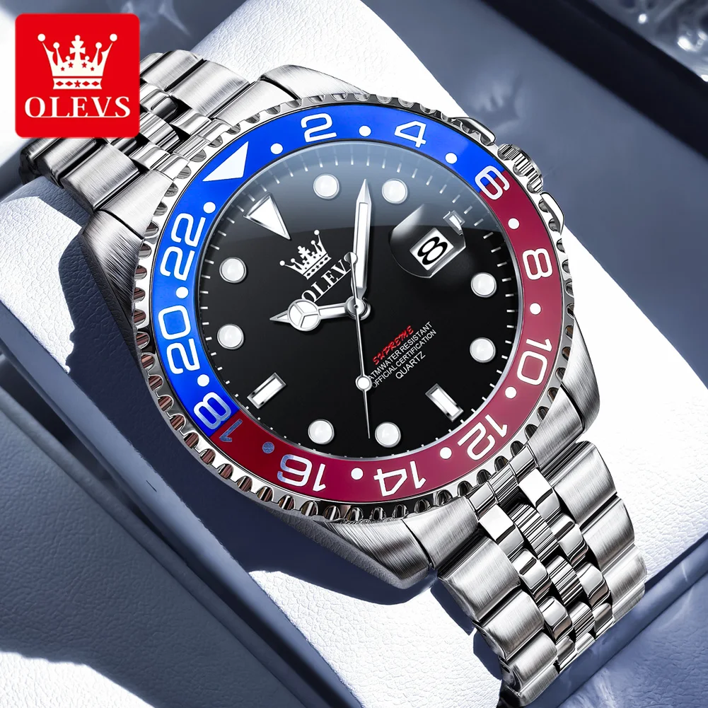 

OLEVS 5657 часы с ремешком из нержавеющей стали для мужчин, водонепроницаемые светящиеся модные оригинальные кварцевые наручные часы с автоматической датой, роскошный мужской подарок