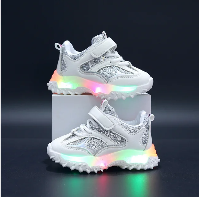 2024 Summer Sneakers Kids Fashion Girls LED Light Shoes Letter Mesh Breathable Luminous Shoes Casual Sports Shoes Boys Shoes