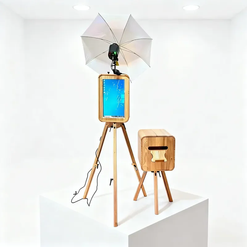 for Social Media Campaign Wooden Photo Booth with 18.5 Inch Screen and SLR Camera