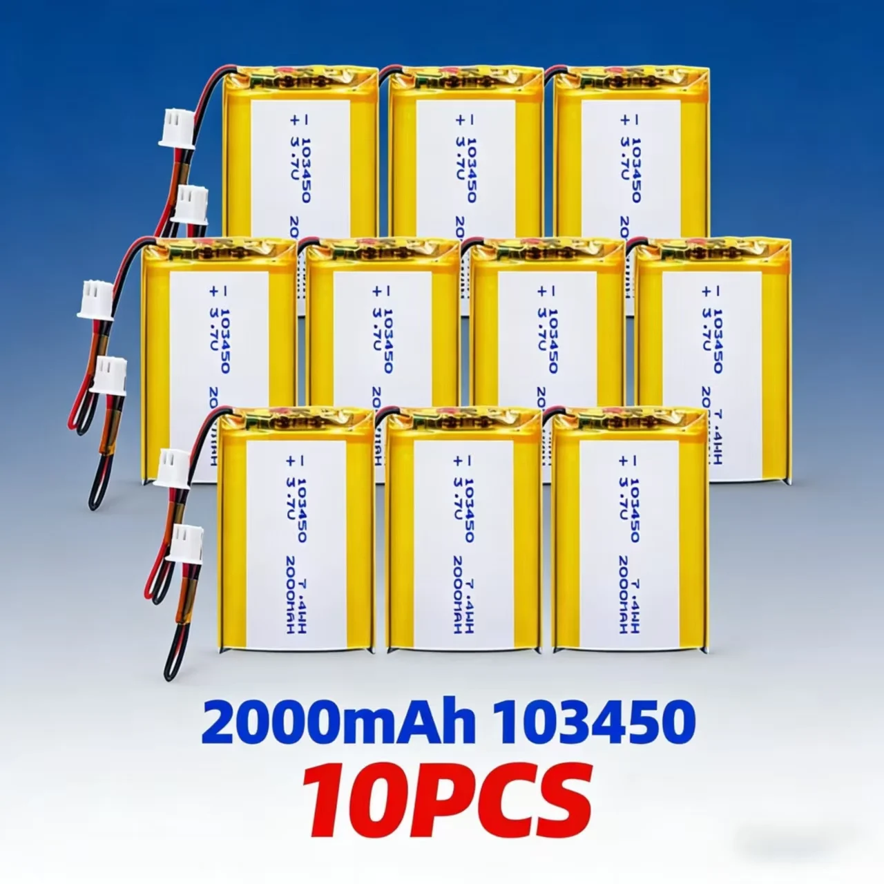 

10PCS 103450 3.7V 2000mAh Rechargeable Lithium Polymer Battery With PH2.0 Plug,For Camera GPS Navigator MP5 Headset