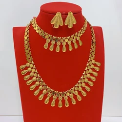 XUHUANG Wholesale Dubai Gold Color Jewelry Set For Women Bridal Wedding Necklace Earrings Bracelet Set African Necklace Gift