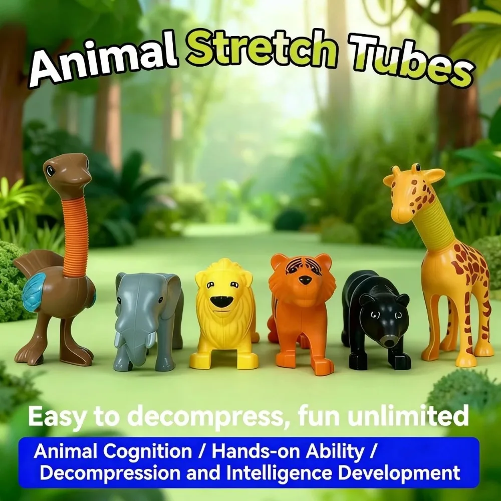 Cute Zoo Suction Cup Toys Stress Relief Sensory Game Pull Tube Toys Lion Black Bear Elephant Tiger Giraffe Ostrich Birthday Gift
