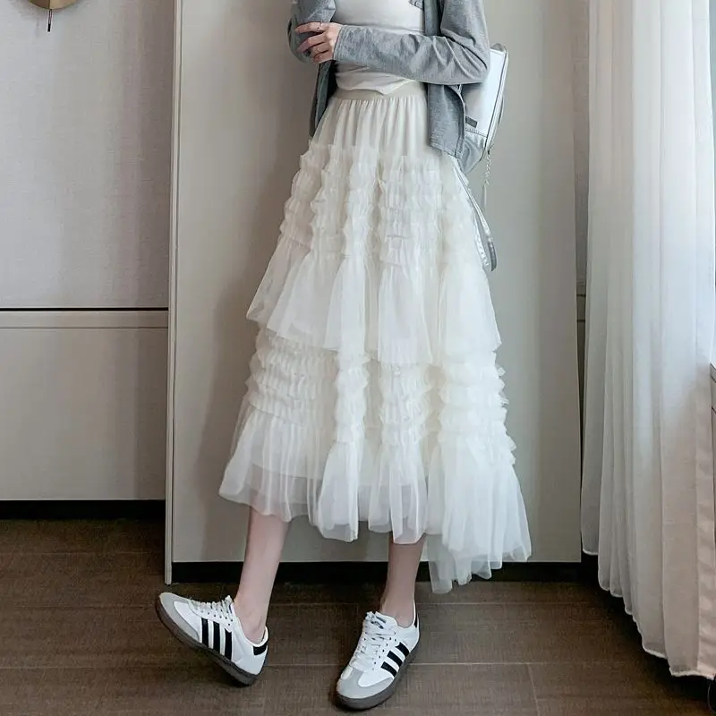 

Wedbleser Korean 2025 Fairy Mesh Skirt Irregular Super Fairy Gentle High Waisted Cake New Mid Length Autumn Long Skirts