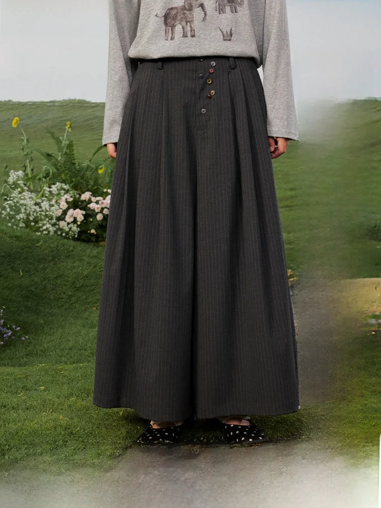 

Свободные повседневные брюки в полоску с высокой талией и широкими штанинами, весна 2026, модные удобные брюки для девочек