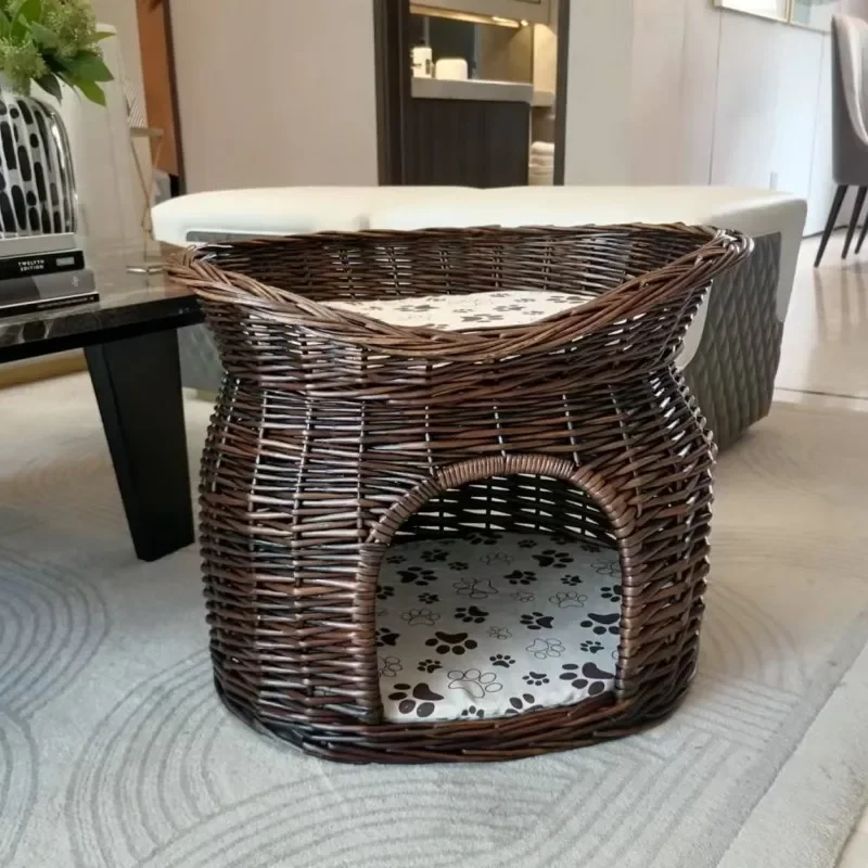 

Four Season Vine Cat Nest Summer Closed Weaving House Removable Small Dog Bed High Quality And Comfortable Pet Supplies