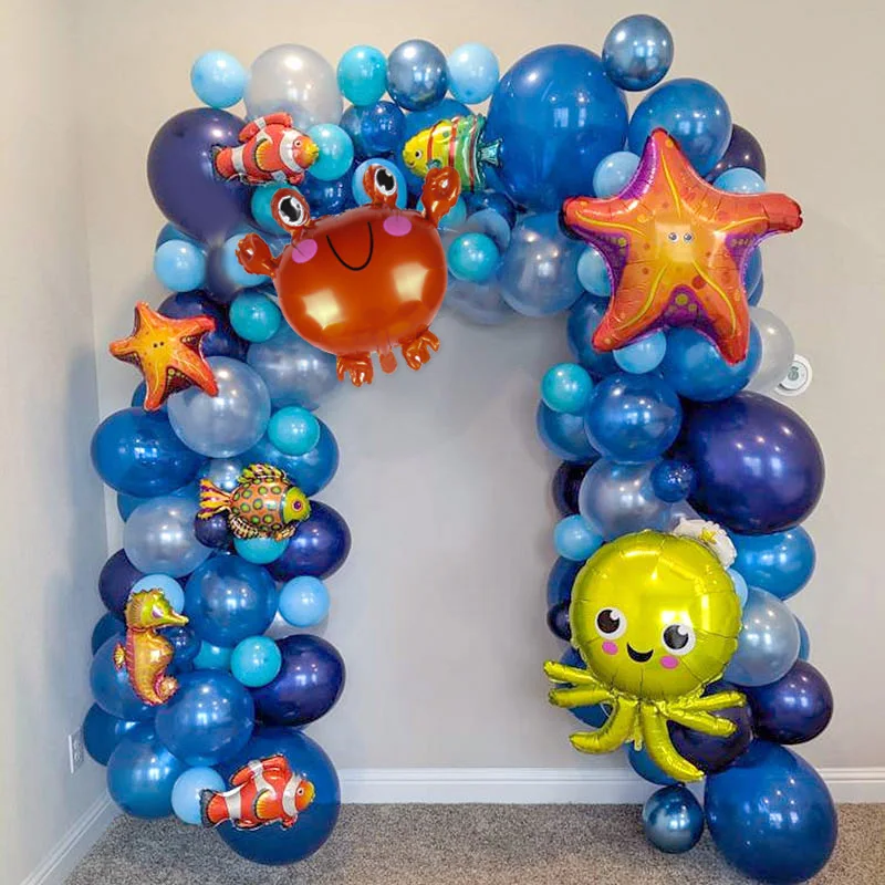 101pcs Under Sea Ocean World Animal Balloons Arch Kit Shark Starfish Octopus Balls Sea Party Decoration Birthday Baby Shower