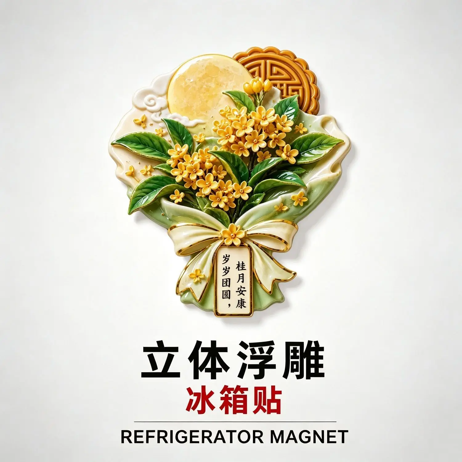 3D Magnetic Resin Refrigerator Sticker Guì Yuè An Kāng Suì Suì Tuán Yuán Creative Auspicious Home Decoration