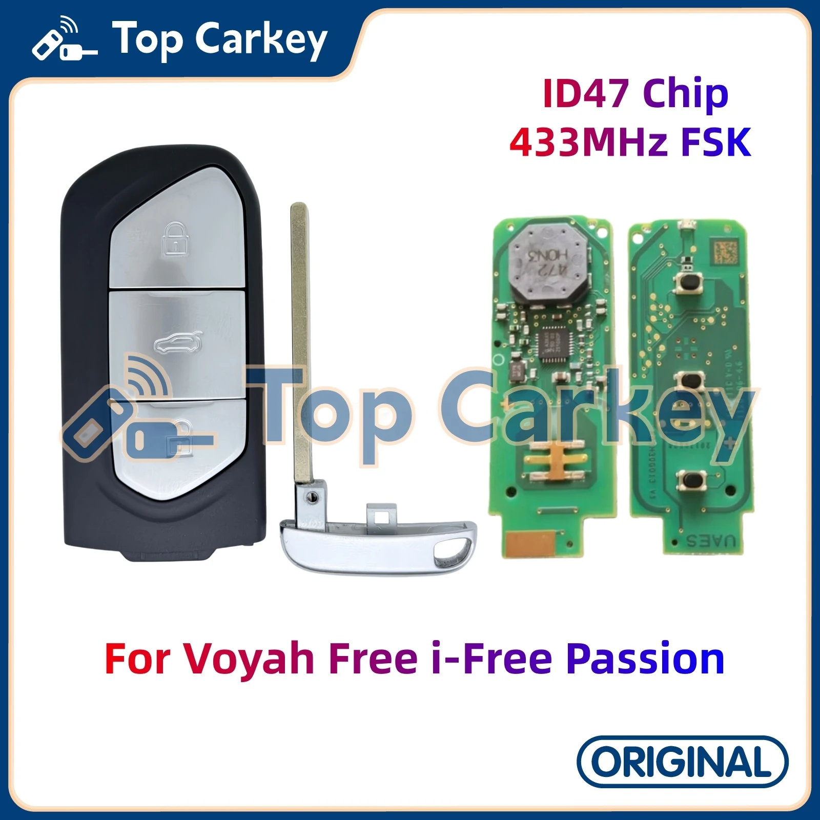 TopCarkey Original Smart Remote Key ID47 Chip 433MHz for Voyah Free i-Free Passion