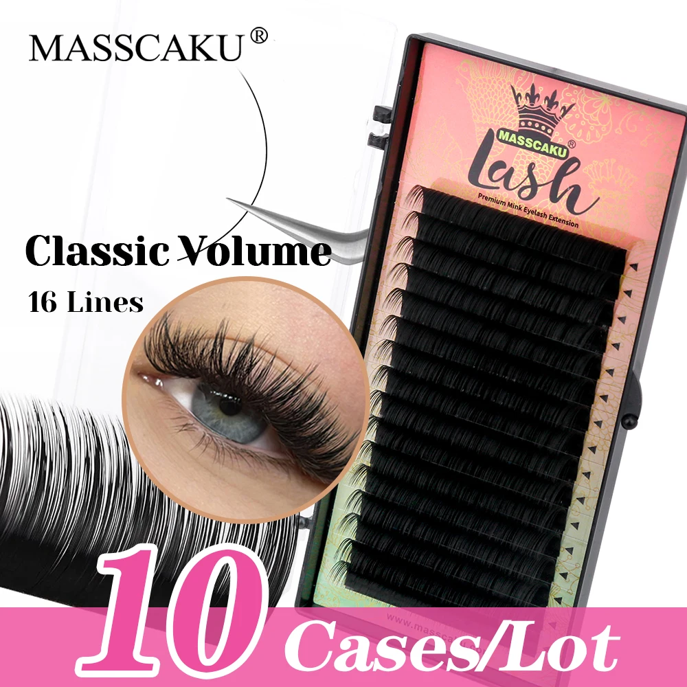 

10cases/lot 16 Lines MASSCAKU 0.05/0.07/0.10/0.15mm Thickness Soft Classic Regular Lash Multi-texture Volume Lashes Easy to Use