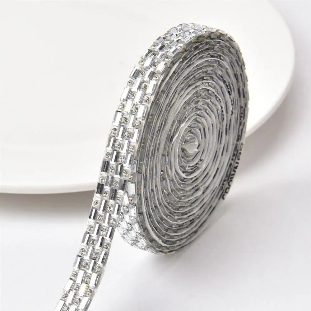 1 Yard Belt Colorful Arts Crafts Garment Shoes Bags Trim Tape Self-Adhesive Rhinestone Rhinestone Tape Glitter Diamond Ribbon