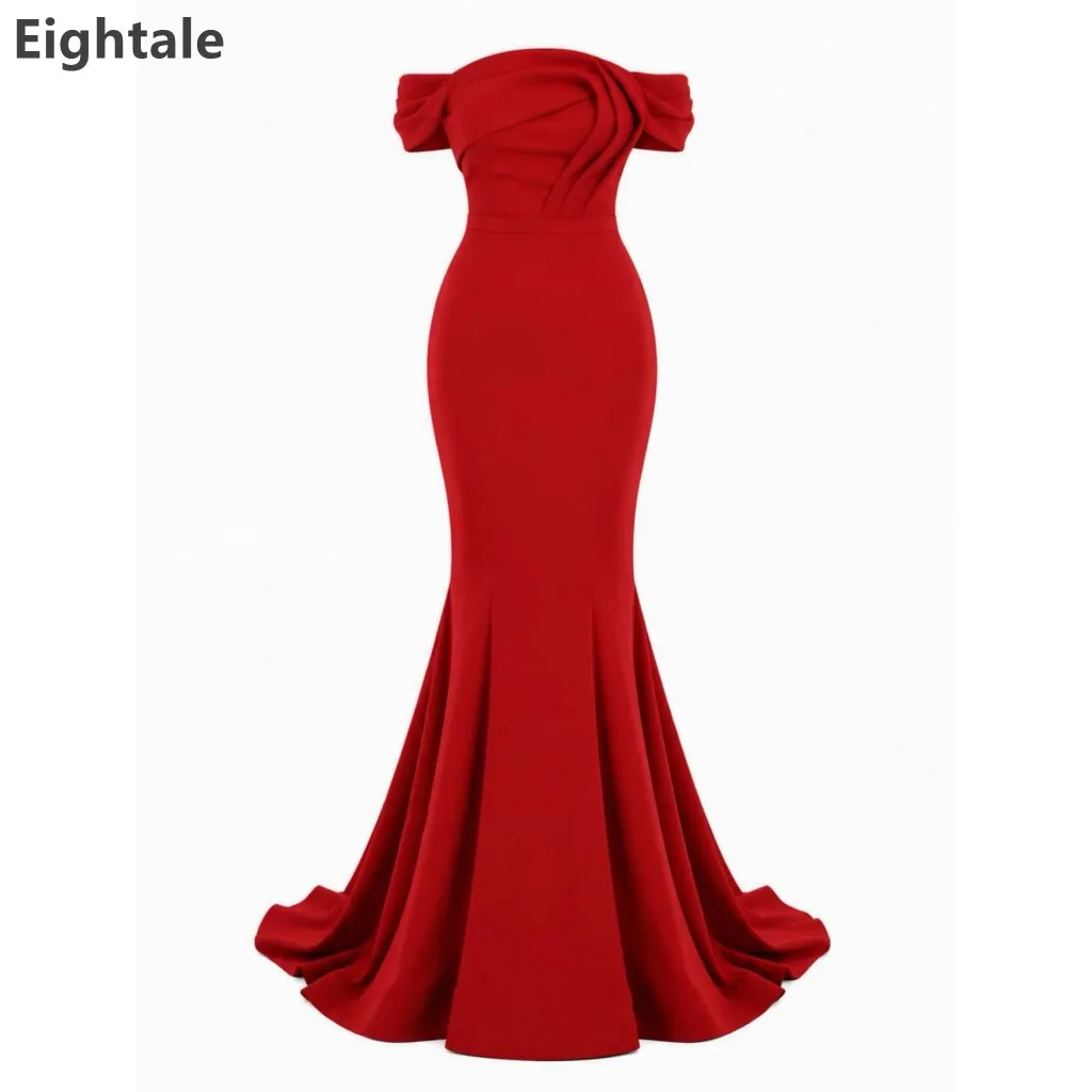 Eightale 2026 Jersey Red Mermaid Evening Dress Party 3D Flowers Off Shoulder Prom Dress Saudi Arabic Party Gown Customized