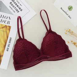 Women Sexy Deep V Lace Underwear Female Thin Section Bra Solid Color Embroidery Hollow Tube Top Breathable Seamless Bras