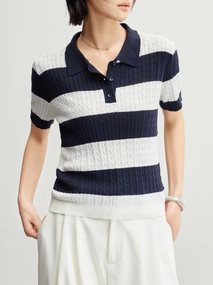 

Meiyang Jersey College irt UPW Linen Cotton Striped ort Sve Top Classic Straight Cut Summer Faion Ladies