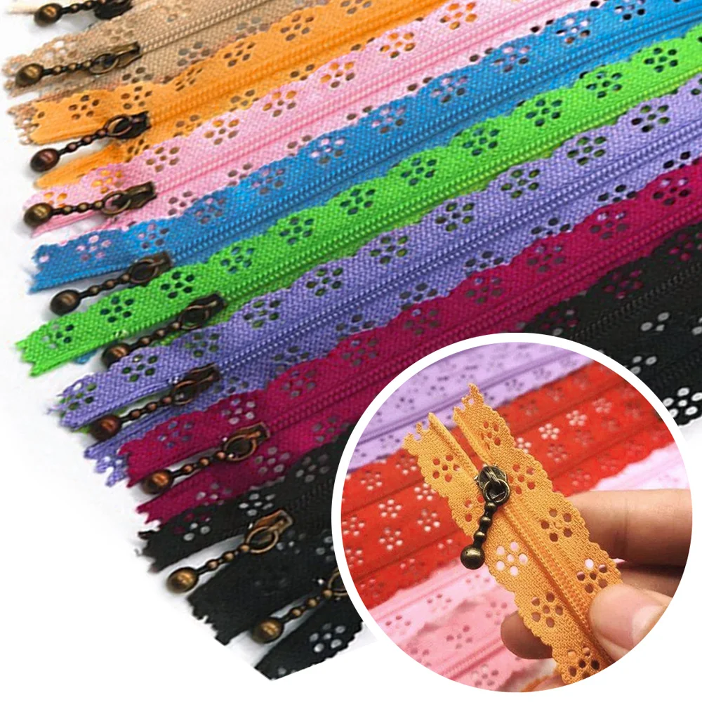 50Pcs Colorful 25cm Lace Closed Nylon Zippers Finish Zipper for DIY Sewing Tailor Craft Wedding Dress Purse Bags Accessories