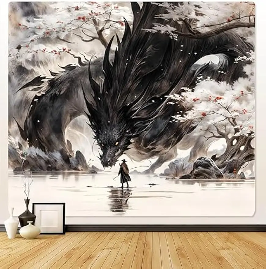 Гобелен «Фэнтезийный мир», настенный подвес, тематические художественные баннеры с изображением дракона и человеческой войны, украшения с теневым драконом, фон