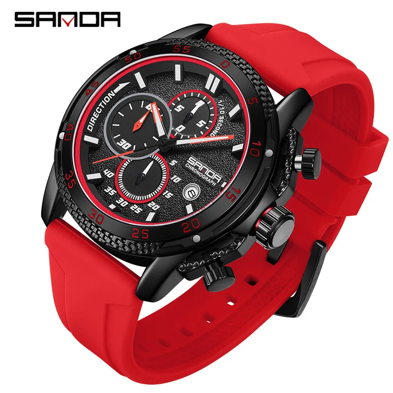 

Fashion Sanda Top Brand Sport Watches For Men Waterproof Luminous Chronograph Quartz With Auto Date Silicone Strap Wristwatches