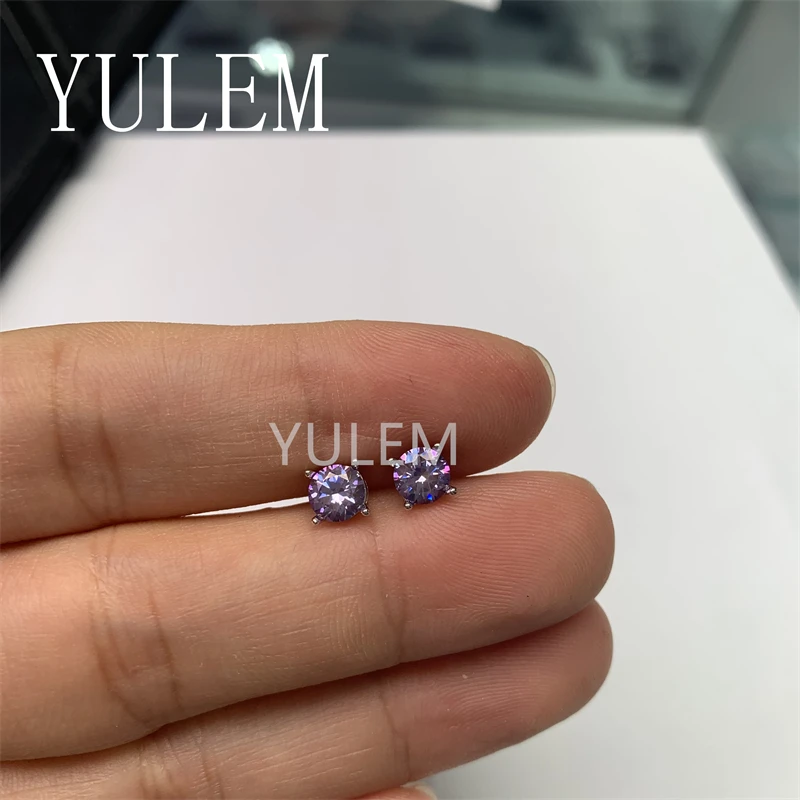 

YULEM LAB Purple Moissanite 0.5ct/1ct 925 Silver Earrings simple 4 claw Jewelry Earrings Studs for Daliy Wear