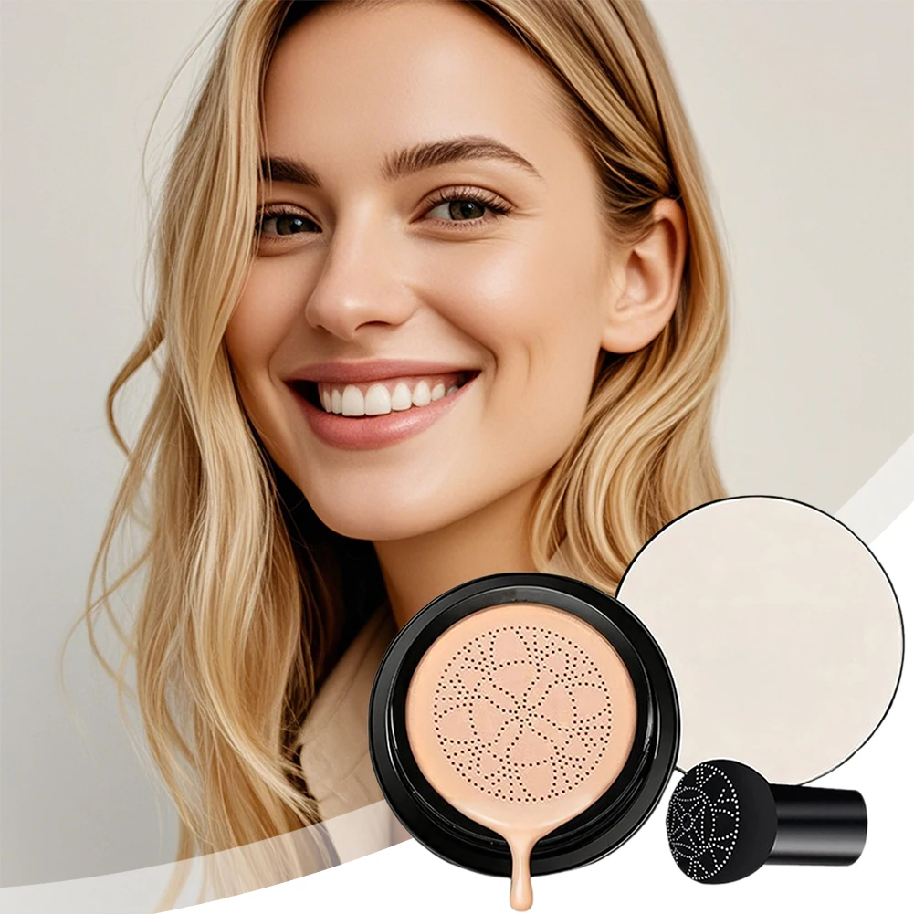 Foundation Cushion CC Cream With Mushroom Applicator Portable Evens Skin Tones Soft Moisturizing Anti-Aging Cc-Cream Makeup