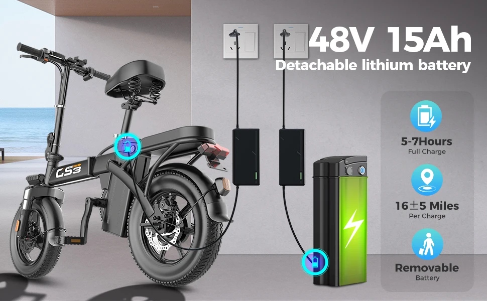 Toofly GS3 Faltbares Elektrofahrrad 250W 48V 15Ah Akku Erwachsenen E-Bike 14 Zoll Reifen Urbanes Pendler-Elektrofahrrad – Detail 3