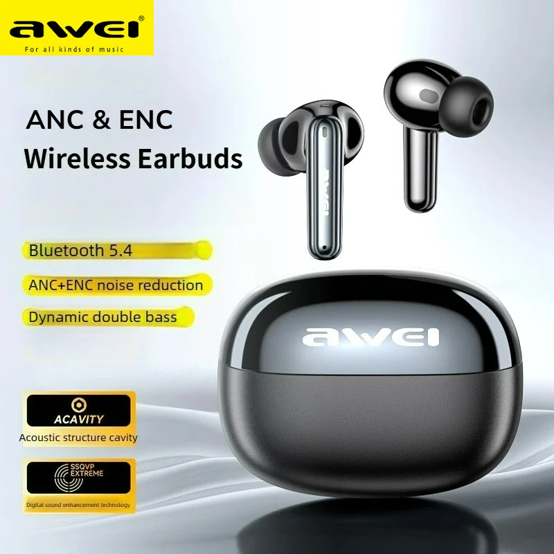 

T92 Awei -52dB ANC True Wireless Earbuds 6Mic Bluetooth 6.0 In-ear TWS Surrounded Sound Hybrid ENC Noise Reduction Headphone 20H