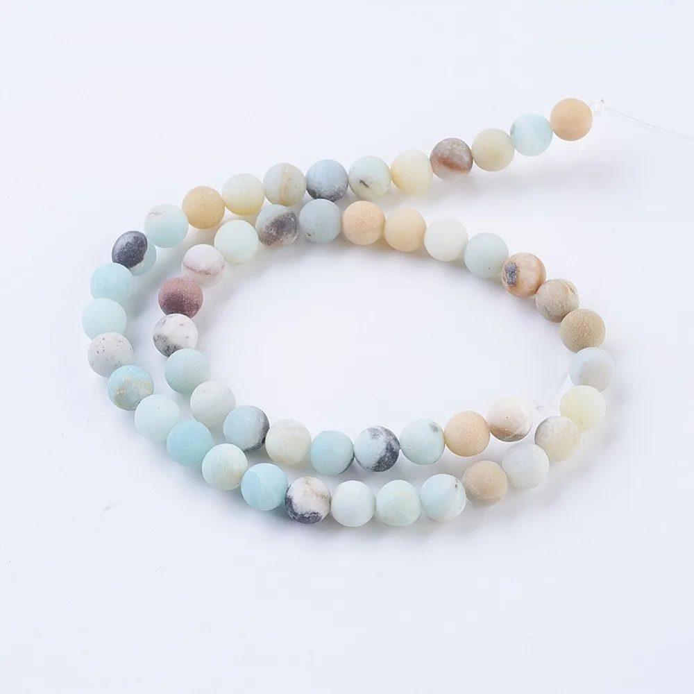 5 Strand Frosted Natural Amazonite Round Bead Strand for Making DIY Jewelry Necklace Earring Bracelet Crfat Supplies Accessories