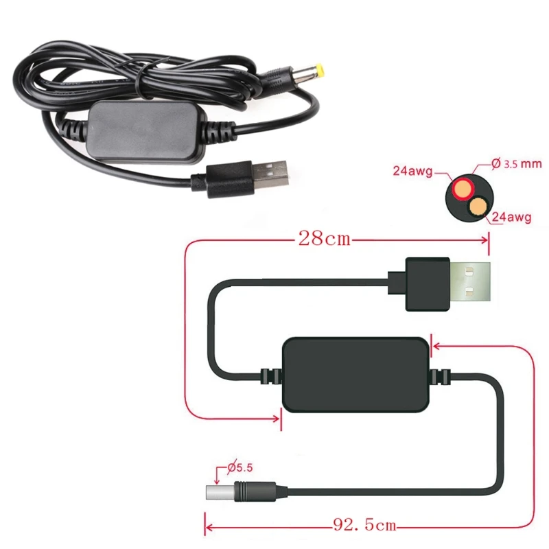 DC-DC Converter Cable USB 5V to 9V/12V for DC 5.5mmx2.1mm Power