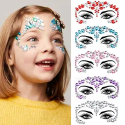 1Sheet 3D Cute Girls Face Gems Tattoo Stickers Glitter Rhinestones Temporary Tattoos Self-Adhesive Makeup Costume Face Decor %4T