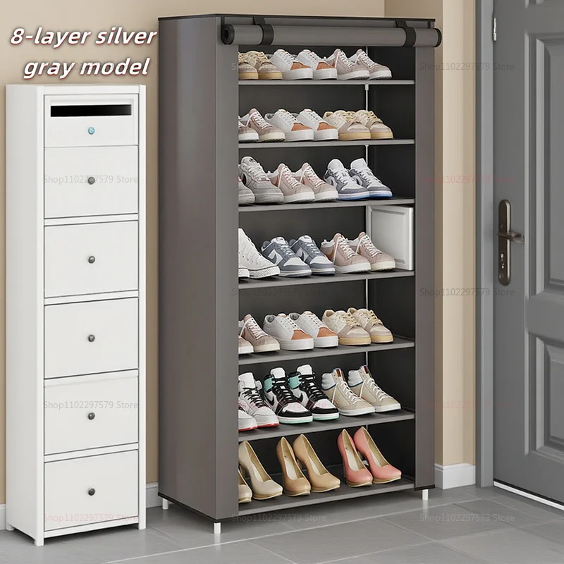 رف أحذية متعدد الطبقات موفر للمساحة للمنزل والمسكن، متين ومقاوم للغبار، سهل التركيب، خزانة تخزين أحذية متعددة الاستخدامات