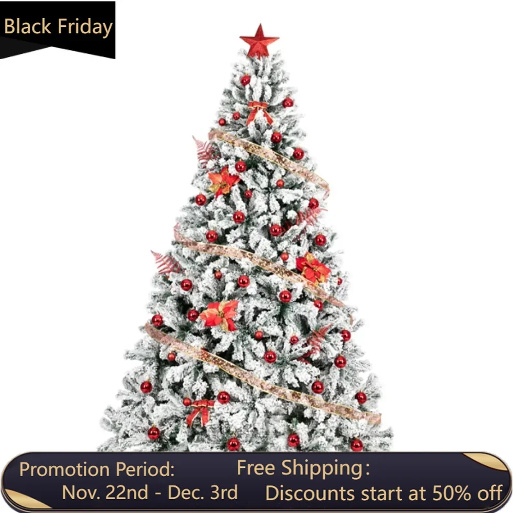 7.5ft PVC Flocked Christmas Tree 1450 branches and leaves are made of environmentally friendly flame retardant PVC material