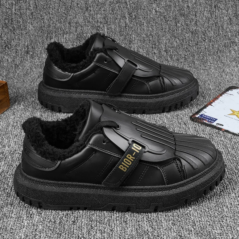 

Hot Sale Men's Winter Sneakers Fashion Black Skateboard Shoes Men Plus velvet Warm Casual Sneakers Men Platform Shell toe Shoes