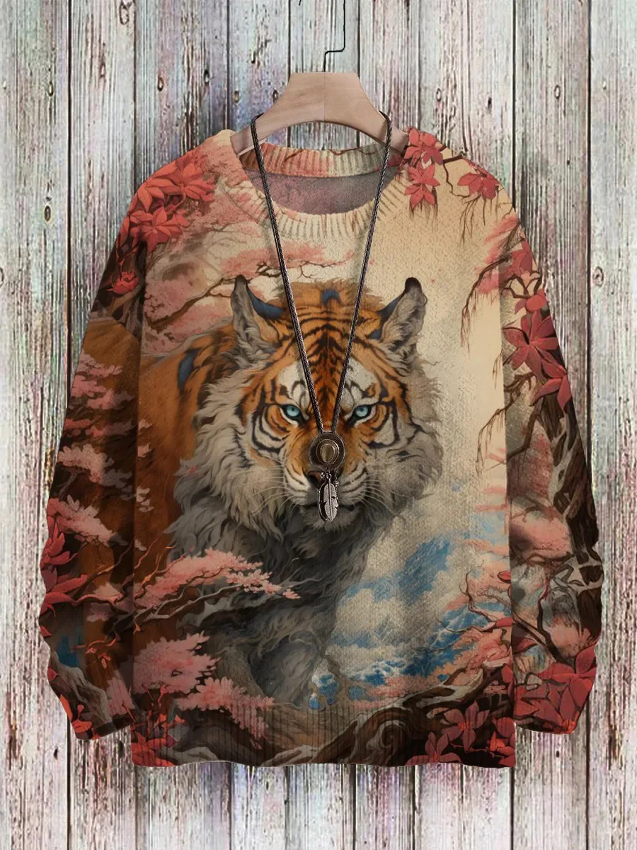 PLstar Cosmos Tigre Animal patrón Retro 3D impreso suéter de punto para hombres invierno Unisex Casual cálido Jersey de punto suéter ZZM141