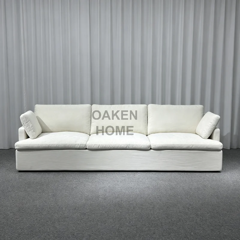 OAKEN  America Luxury Living Room Furniture  Set Customized Linen Fabric Cloud Sofa Down-filled Seat Cushion Home Furniture
