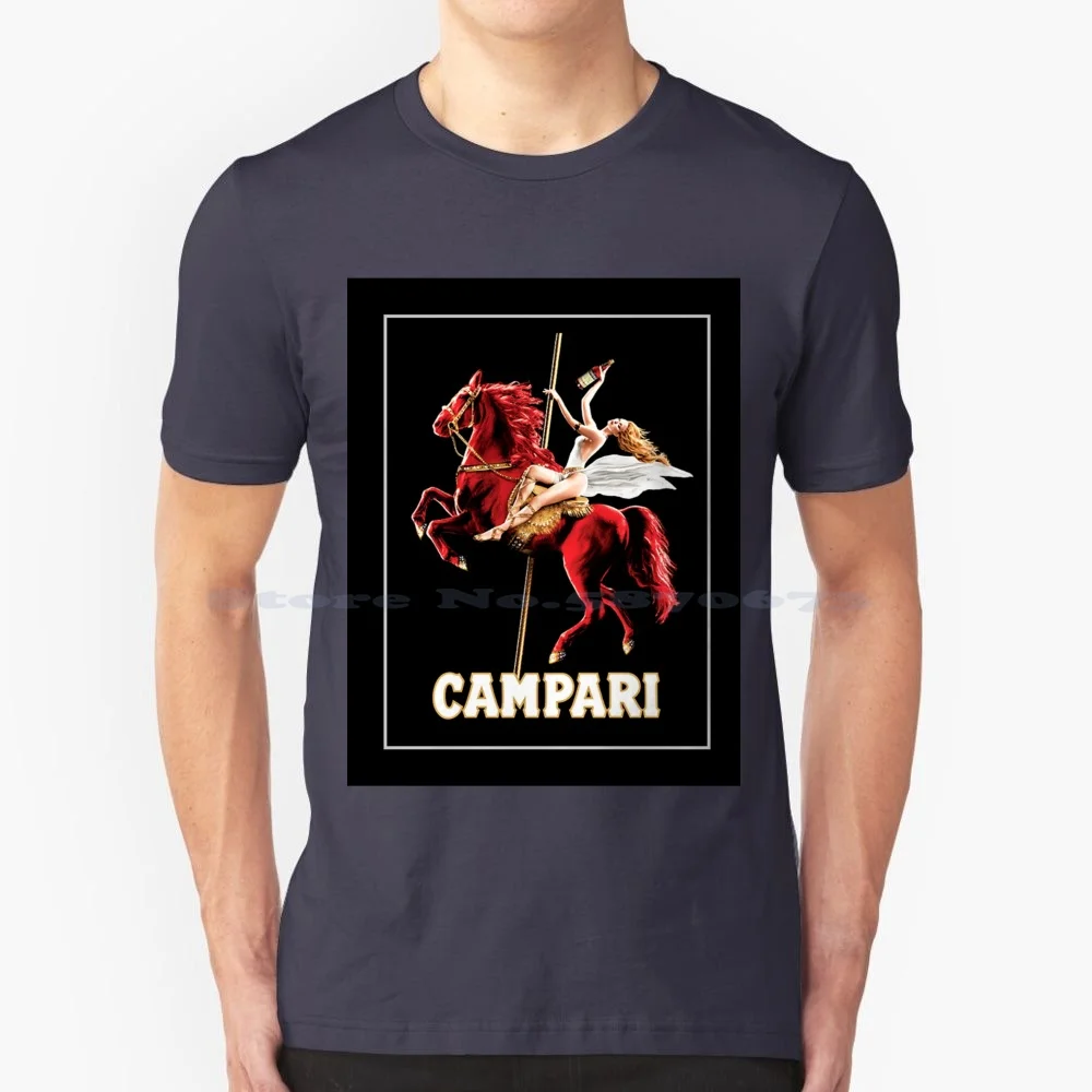 Vintage Campari Wine And Liquor Spirits Red Horse Art Print T Shirt 100% Cotton Tee Campari Wine Spirits Red Horse Liquor Store