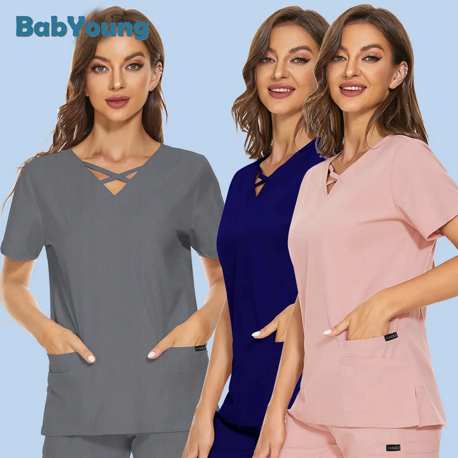 Uniforme médico de gran tamaño para mujer, blusa de salón de belleza, accesorios de enfermera, Tops delgados, monos de laboratorio, ropa de trabajo clínica