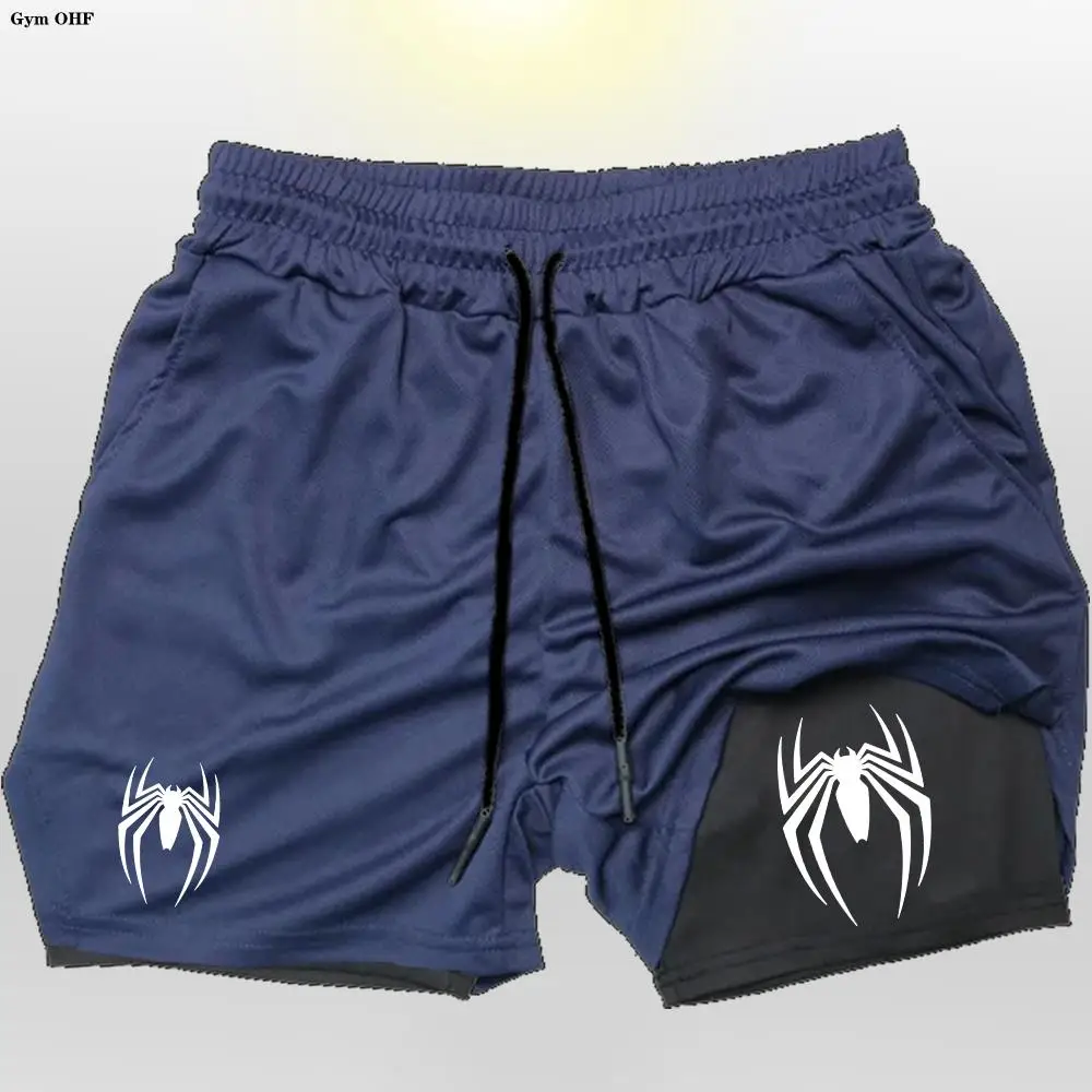 2099 Spider Sport Shorts Men Sportswear Double-Deck Running Shorts 2 In 1 Beach Bottoms Summer Gym Fitness Training Short Pants