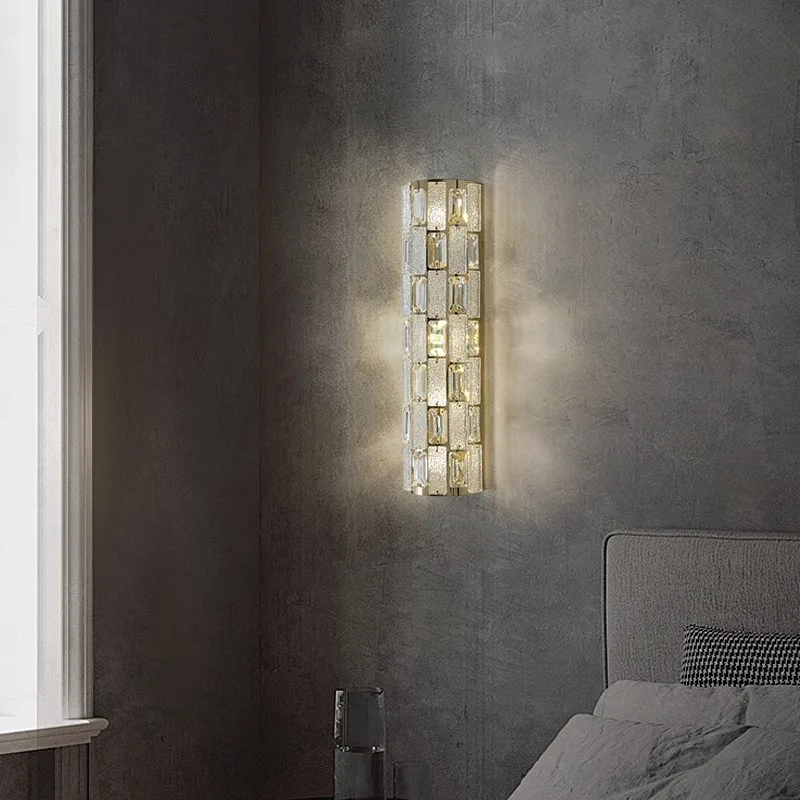 Modern light luxury crystal lamp designer duplex building villa atmospheric background wallamp bedroom bedside