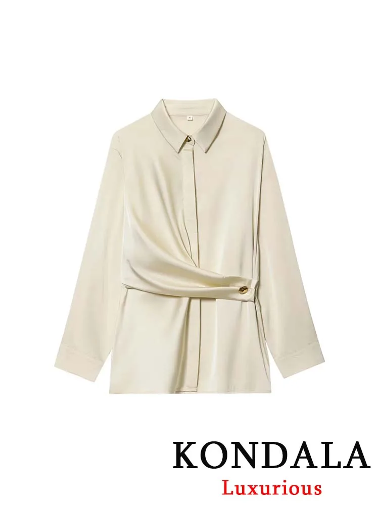 

KONDALA Casual Chic Women Blouse Turn-down Collar Long Sleeve Single Breasted Loose Blouse Fashion 2025 Autumn Elegant Shirts