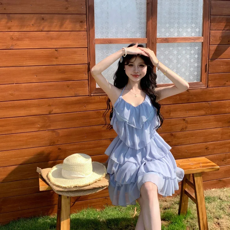 New Sexy Sweet Fashion Backless Party Dresses Y2K Women Dress Summer Strap Sleeveless Mini Dresses Female 2025 Club Beach Dress