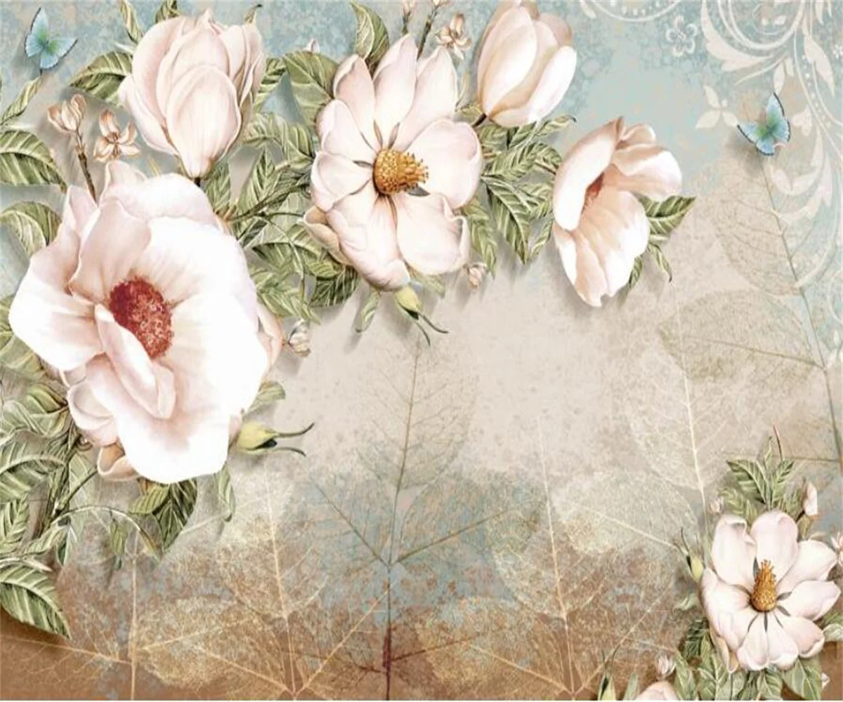 Papier Peint Custom Behang Europese Stijl Bloem Olieverf Bloemen Hotel Slaapkamer Achtergronddecoratie 3d Behang