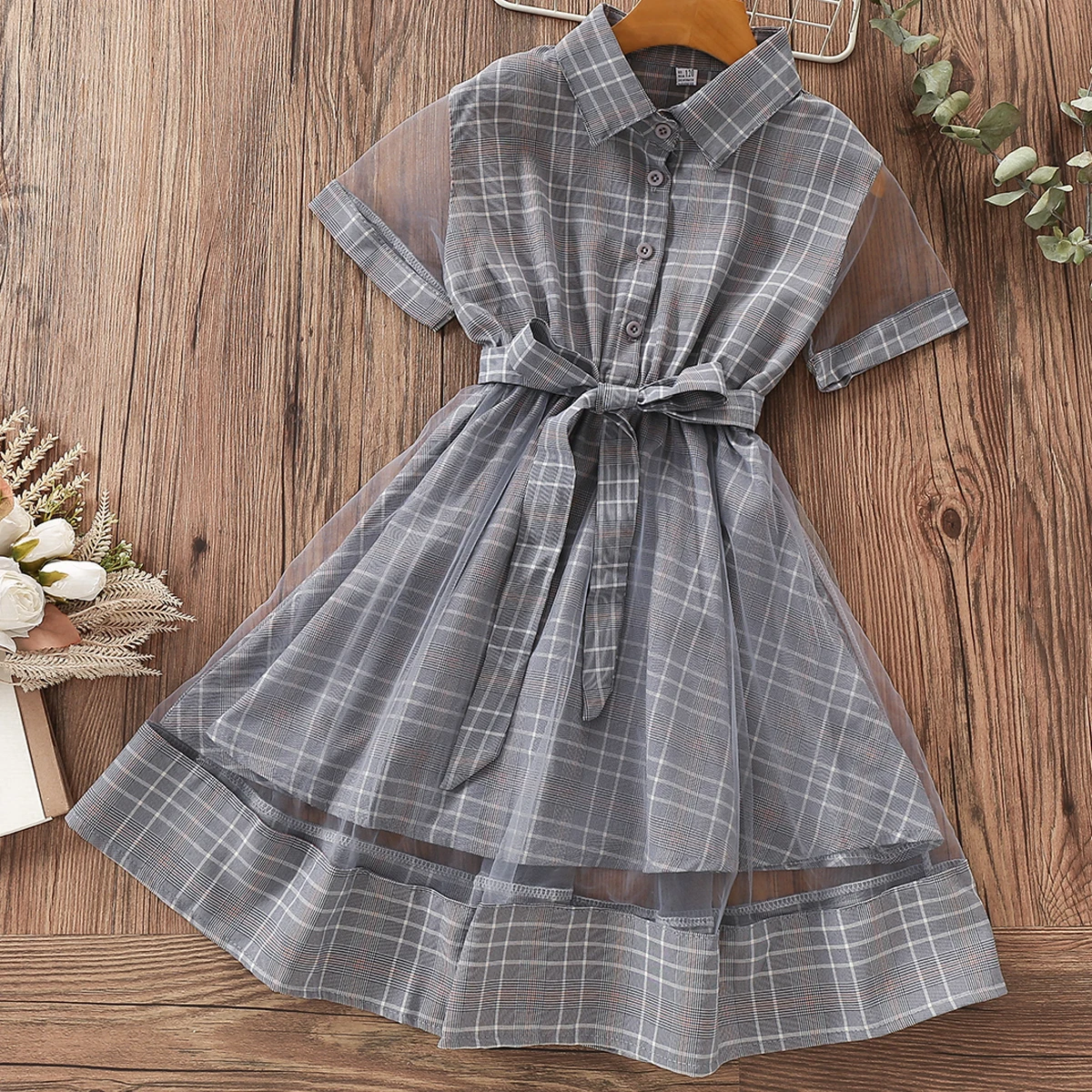 Kids Dresses for Girl Summer Costumes Short Sleeve School Preppy Style Plaid Print Dress Baby Children Clothes 6 8 9 10 12 Years