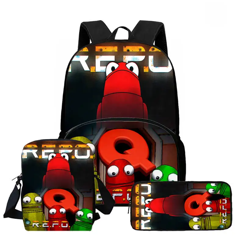 3-teiliges Set mit modischen R.E.P.O-Schultaschen für Studenten, Federmäppchen, Rucksäcken für Jungen und Mädchen, Umhängetaschen, Cartoon-Rücken für Kinder
