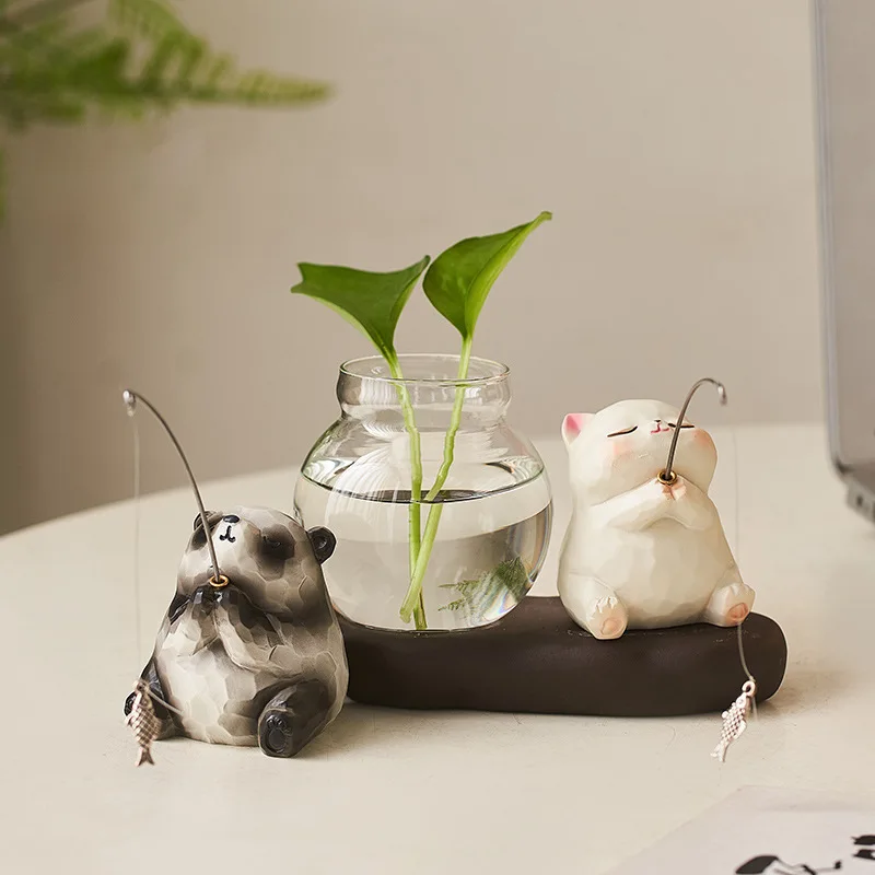 Cute Frog Fishing Ornaments Living Room Water Cultivation Flower Arrangement Utensils Vase Office Desk Decorations