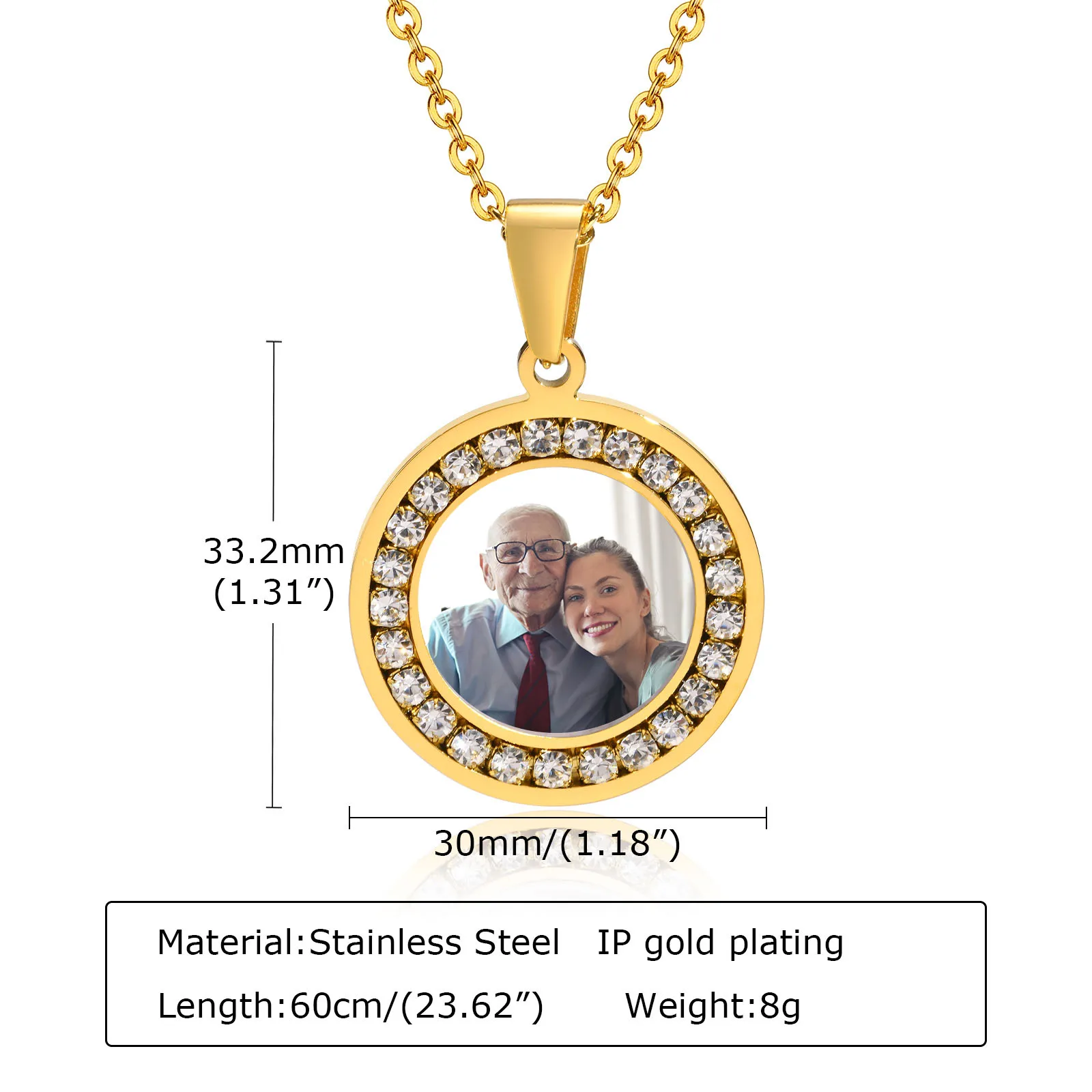 Personalize Engrave Name Round Free Customizable Photo of Family Necklaces, Picture Words Date Pendant, Keepsake Gifts Collar